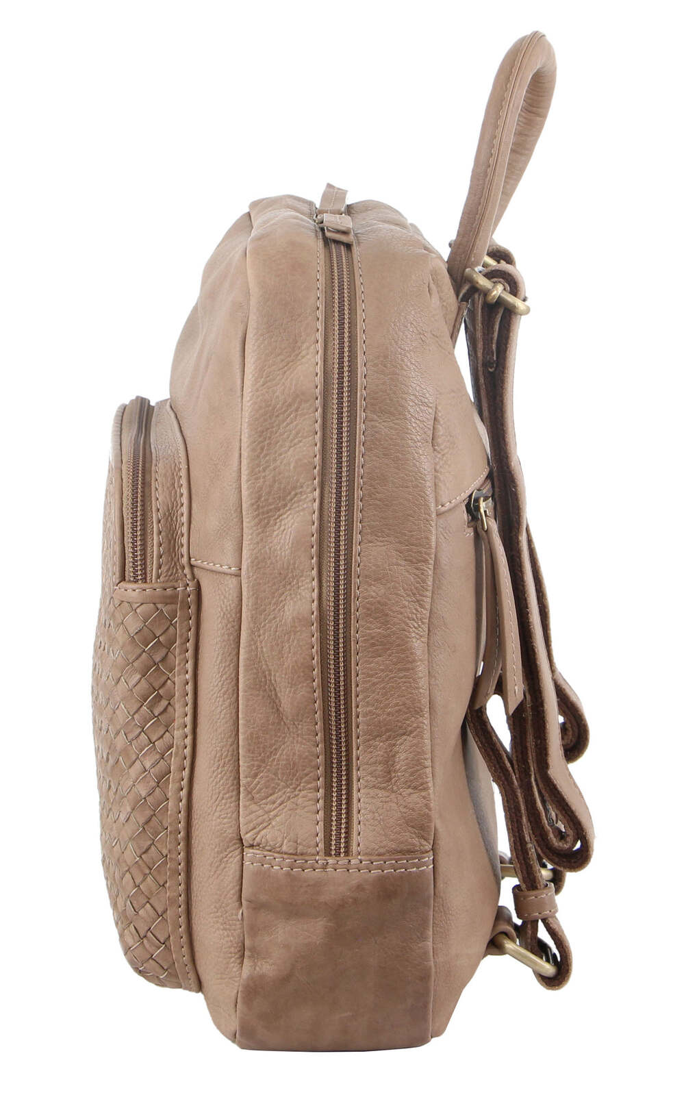 Pierre Cardin Womens Woven Leather Backpack Bag - Taupe V563-PC-3282-TAUP