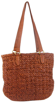Pierre Cardin Woven Leather Ladies Shoulder Bag Travel Carry - Cognac V563-PC-3307-COGNAC