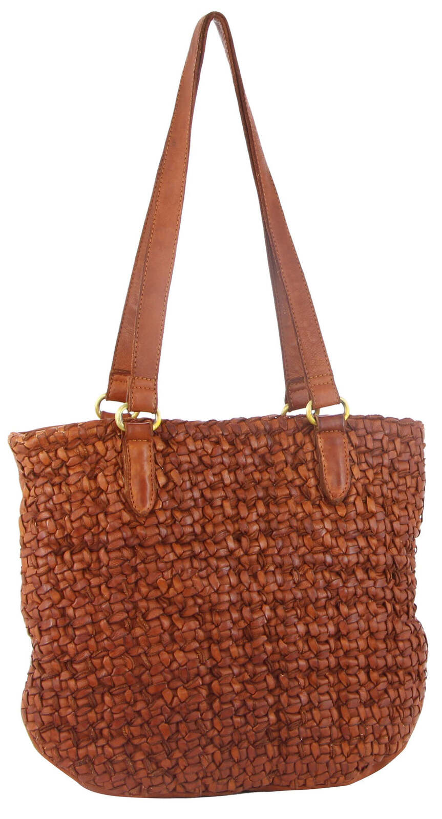 Pierre Cardin Woven Leather Ladies Shoulder Bag Travel Carry - Cognac V563-PC-3307-COGNAC