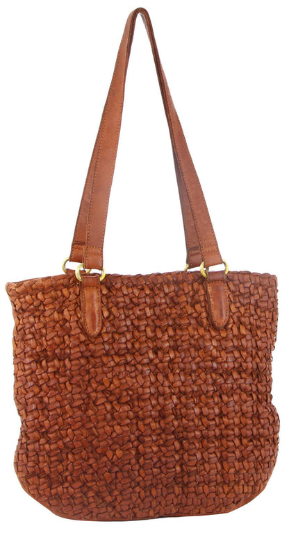 Pierre Cardin Woven Leather Ladies Shoulder Bag Travel Carry - Cognac V563-PC-3307-COGNAC