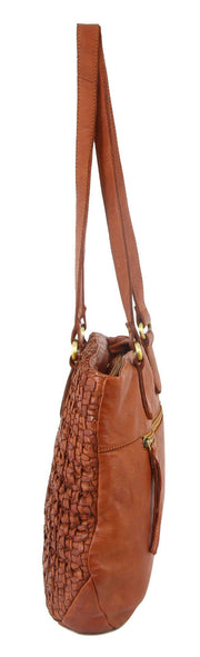 Pierre Cardin Woven Leather Ladies Shoulder Bag Travel Carry - Cognac V563-PC-3307-COGNAC