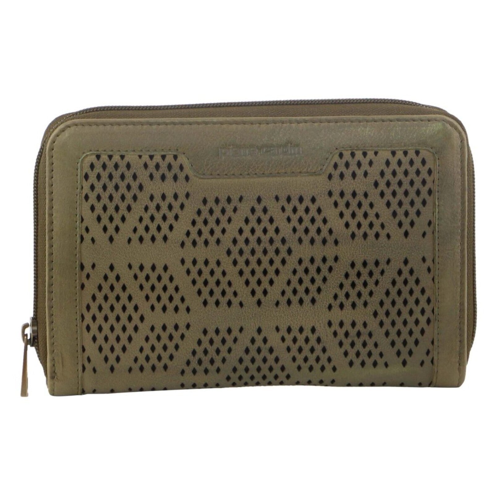 Pierre Cardin Perforated Leather Ladies Zip Around Wallet - Olive V563-PC-3350-OLIVE