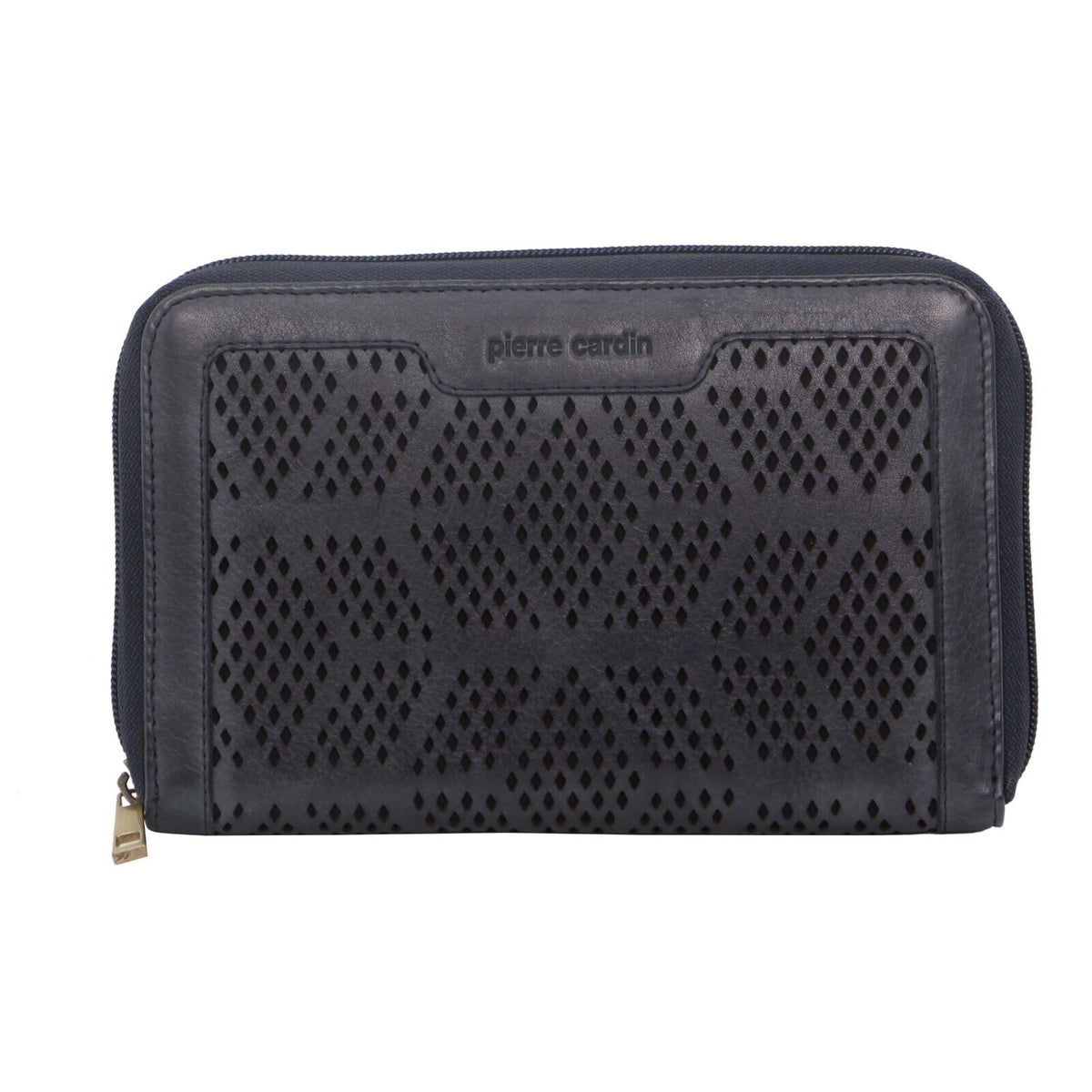 Pierre Cardin Perforated Leather Ladies Zip Around Wallet - Teal V563-PC-3350-TEAL