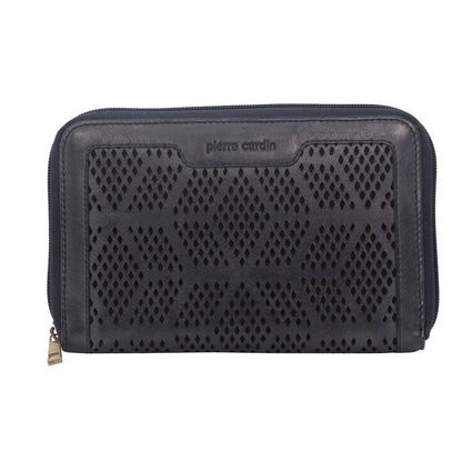 Pierre Cardin Perforated Leather Ladies Zip Around Wallet - Teal V563-PC-3350-TEAL