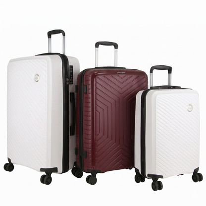 Pierre Cardin x Milleni 3-Piece Hardshell Super Light Luggage Bags Travel Suitcase - Burgundy/White V563-PC-3550-BURG-SETOF3