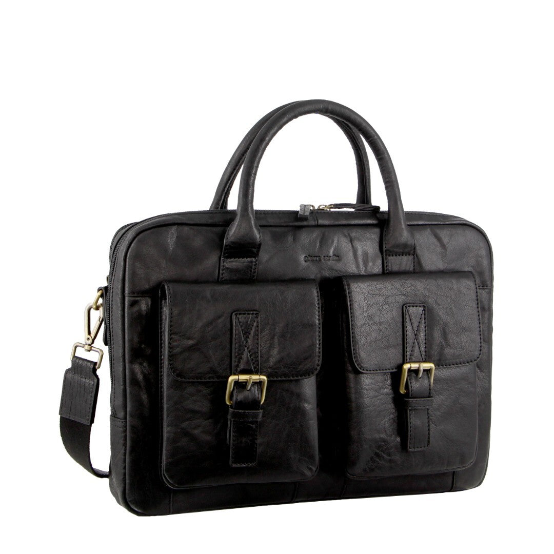 Pierre Cardin Leather Multi-Compartment Business 15" Laptop Bag - Black V563-PC-3594-BLK