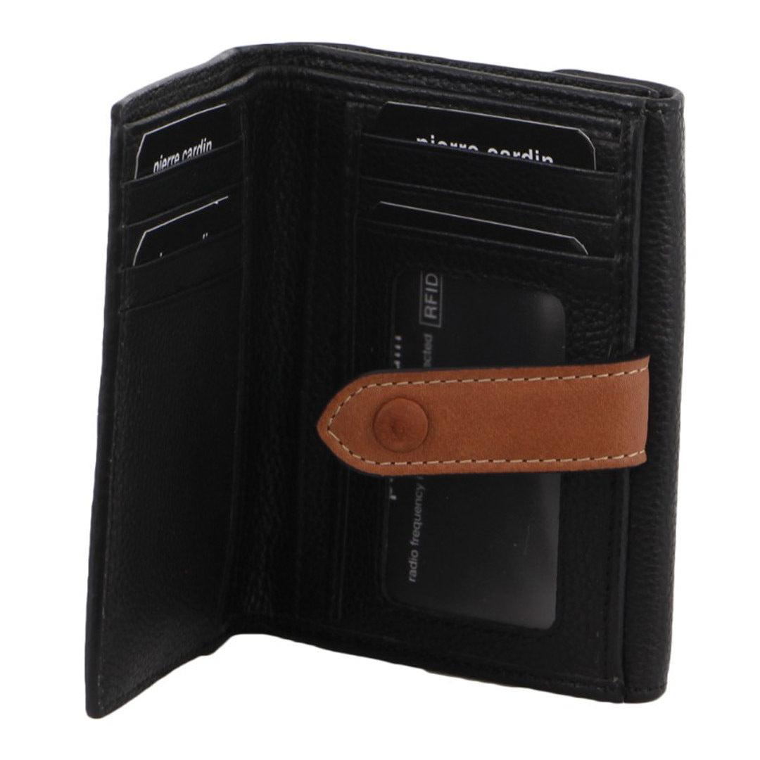 Pierre Cardin Womens Leather Bi-Fold Tab Wallet Ladies - Black V563-PC-3606-BLK