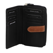 Pierre Cardin Womens Leather Bi-Fold Wallet Purse Zip Around - Black V563-PC-3607-BLK