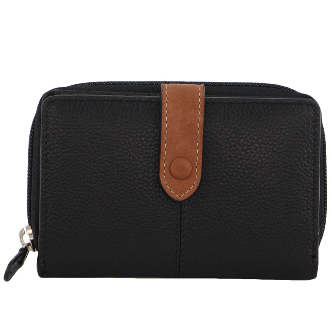 Pierre Cardin Womens Leather Bi-Fold Wallet Purse Zip Around - Black V563-PC-3607-BLK