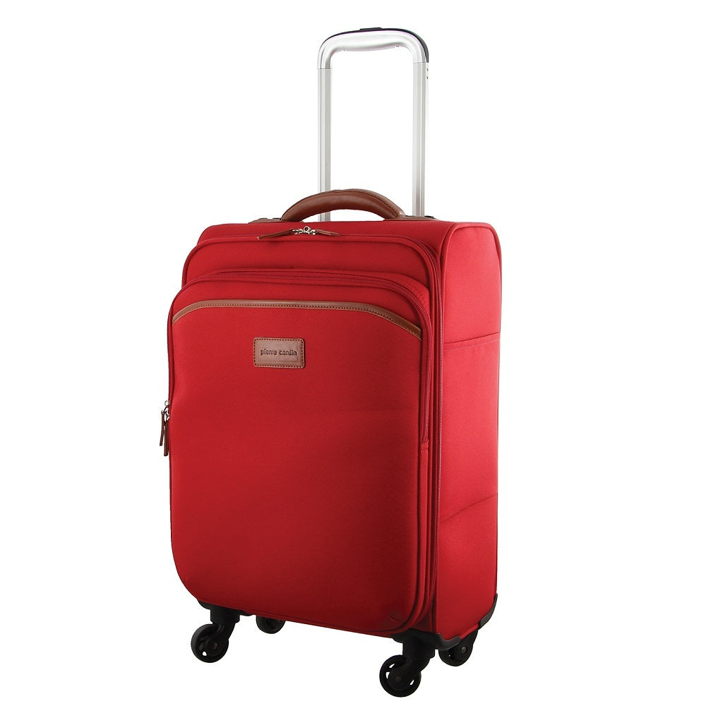 Pierre Cardin 40L Cabin Soft-Shell Suitcase Travel Luggage Bag 4-Wheel Case - Red V563-PC2452-RED