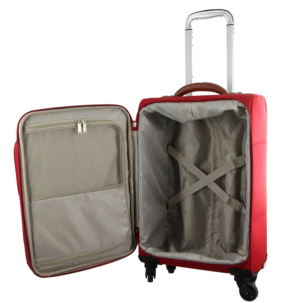 Pierre Cardin 40L Cabin Soft-Shell Suitcase Travel Luggage Bag 4-Wheel Case - Red V563-PC2452-RED