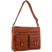 Pierre Cardin Leather Briefcase Bag Tote 13" Laptop Rustic Satchel Travel - Cognac V563-PC2806-COGNAC