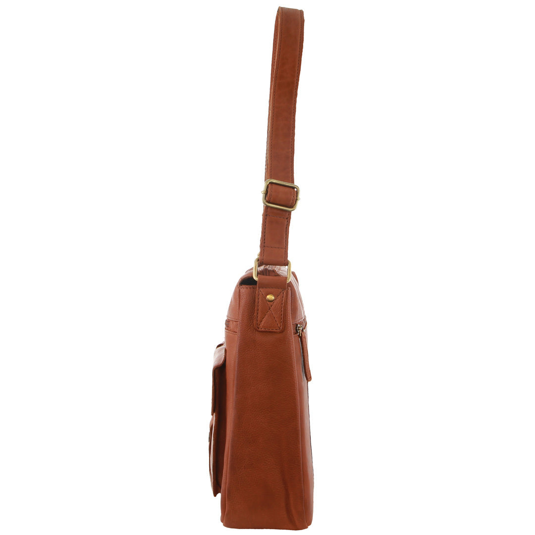 Pierre Cardin Leather Briefcase Bag Tote 13" Laptop Rustic Satchel Travel - Cognac V563-PC2806-COGNAC