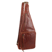 Pierre Cardin Mens Sling Bag Rustic Leather Crossbody Chest Backpack - Chestnut V563-PC3229-CHESTNUT