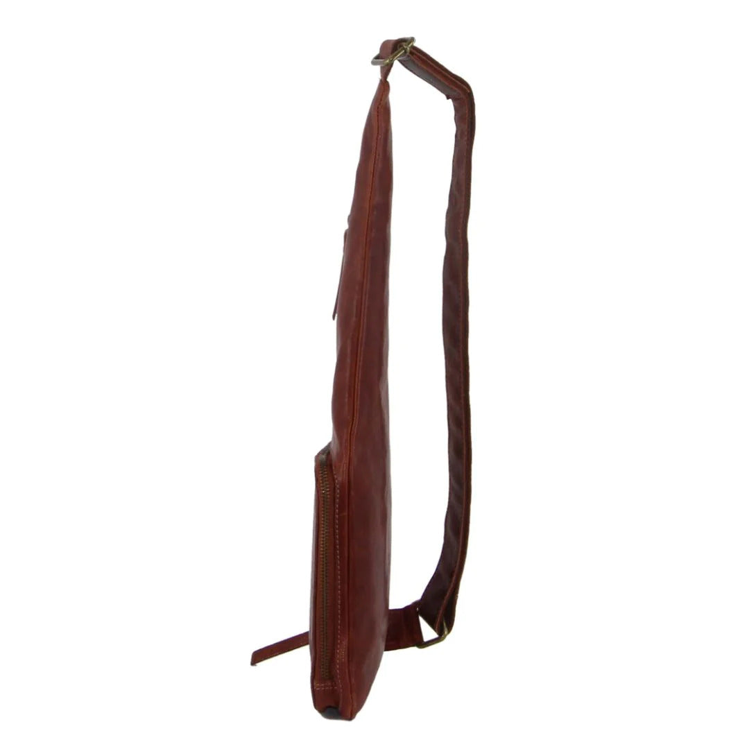 Pierre Cardin Mens Sling Bag Rustic Leather Crossbody Chest Backpack - Chestnut V563-PC3229-CHESTNUT