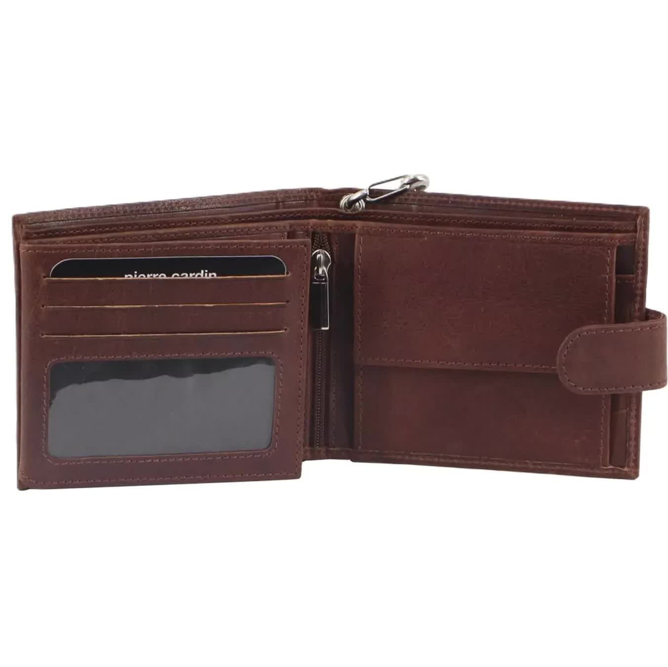Pierre Cardin Zip Around Mens Leather Wallet with Chain in Chestnut V563-PC3274-CHESTNUT