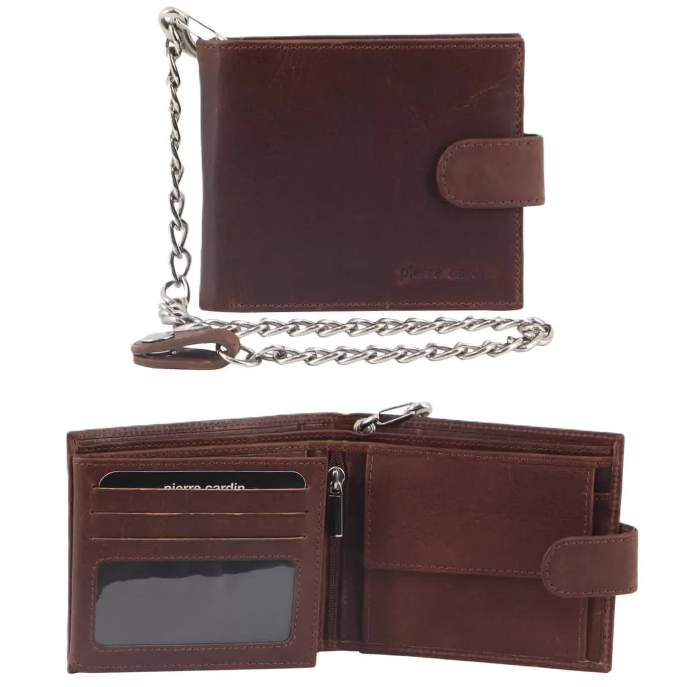 Pierre Cardin Zip Around Mens Leather Wallet with Chain in Chestnut V563-PC3274-CHESTNUT