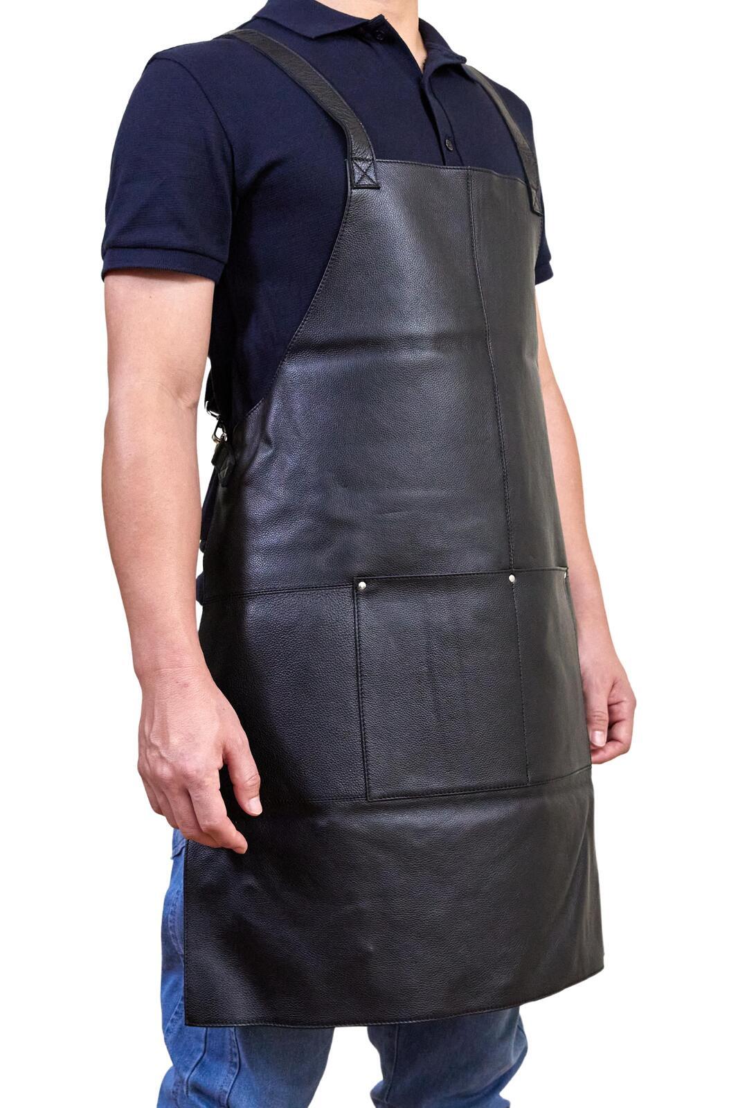 Pierre Cardin Professional Leather Apron Butcher Woodwork Hairdressing Barber Chef - Black V563-PC3432-BLACK