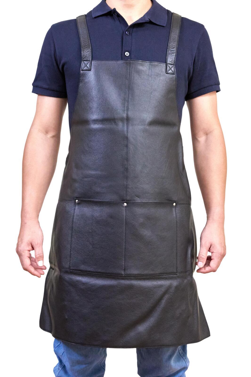Pierre Cardin Professional Leather Apron Butcher Woodwork Hairdressing Barber Chef - Black V563-PC3432-BLACK