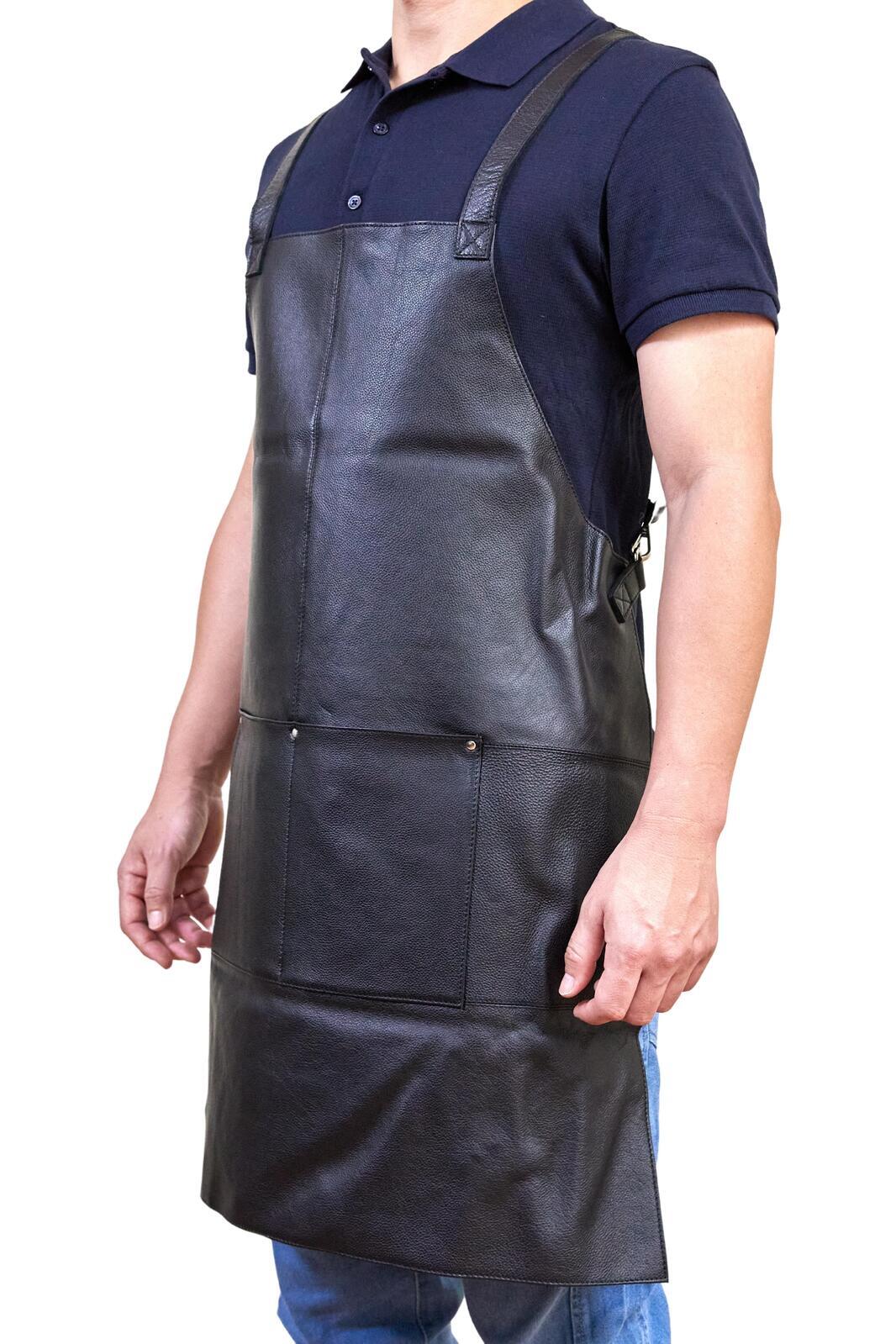 Pierre Cardin Professional Leather Apron Butcher Woodwork Hairdressing Barber Chef - Black V563-PC3432-BLACK