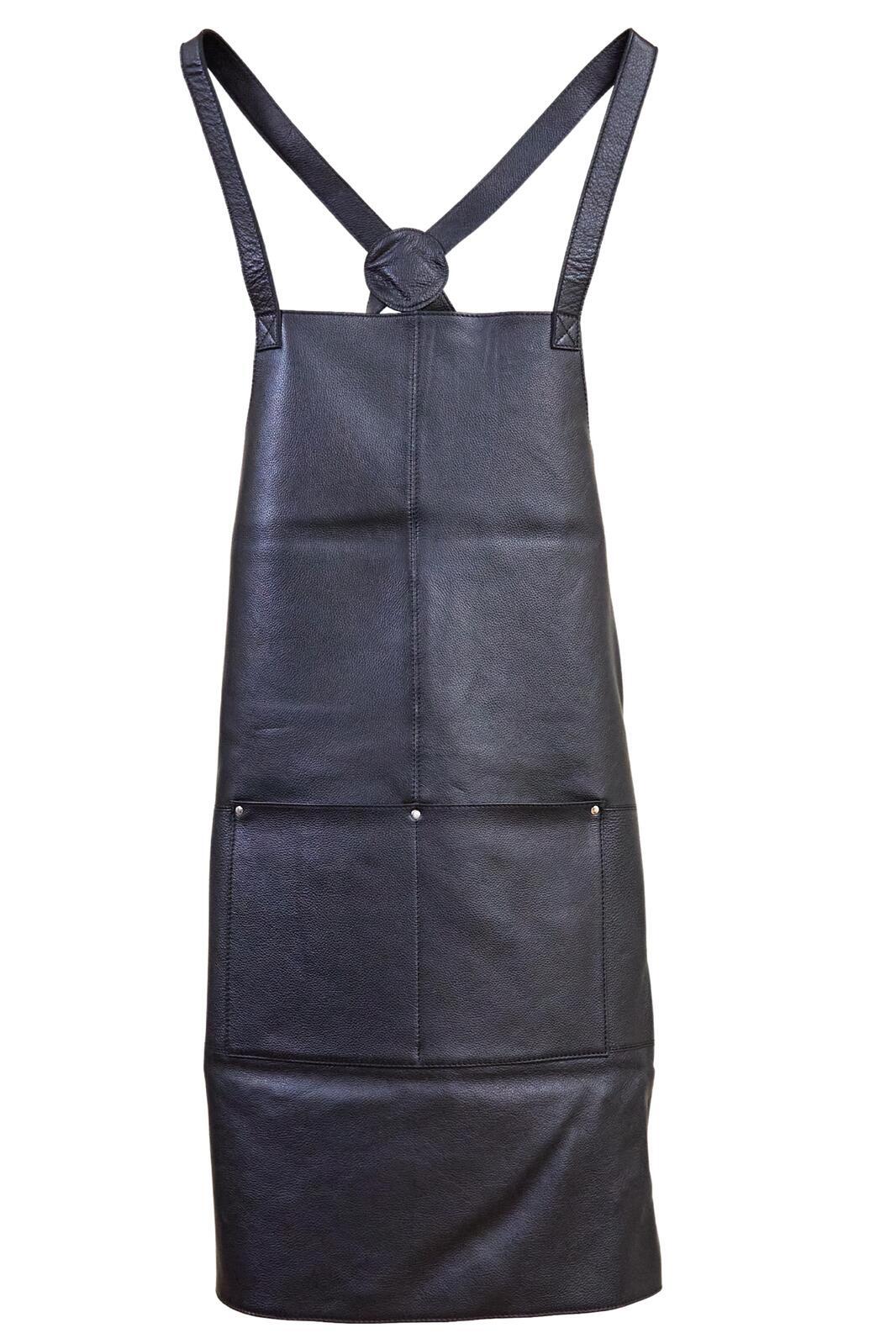 Pierre Cardin Professional Leather Apron Butcher Woodwork Hairdressing Barber Chef - Black V563-PC3432-BLACK