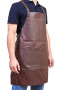 Pierre Cardin Professional Leather Apron Butcher Woodwork Hairdressing Barber Chef - Brown V563-PC3432-BROWN