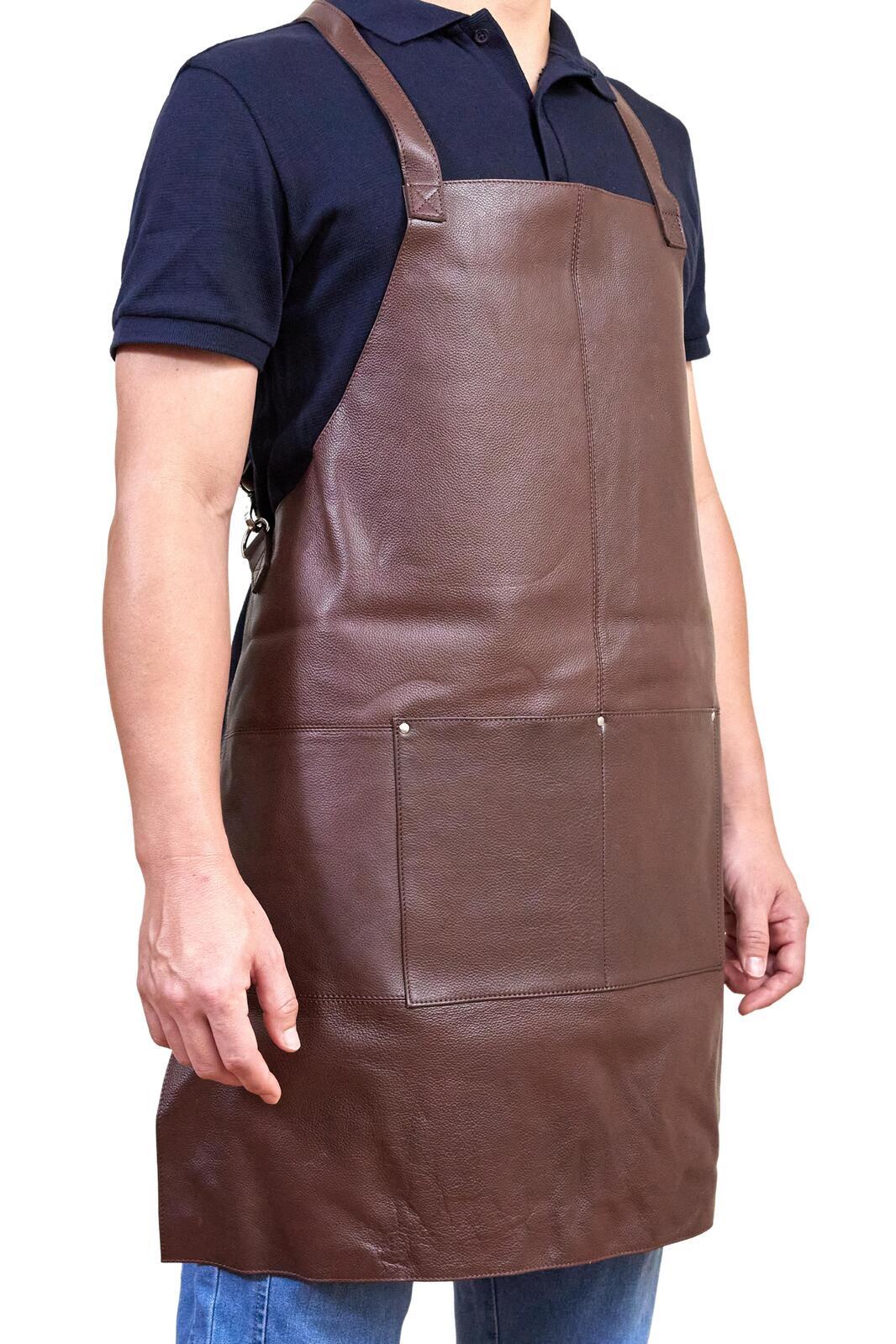 Pierre Cardin Professional Leather Apron Butcher Woodwork Hairdressing Barber Chef - Brown V563-PC3432-BROWN