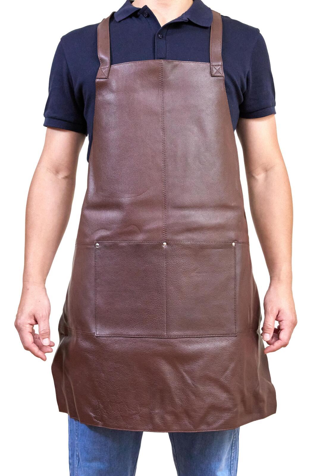 Pierre Cardin Professional Leather Apron Butcher Woodwork Hairdressing Barber Chef - Brown V563-PC3432-BROWN