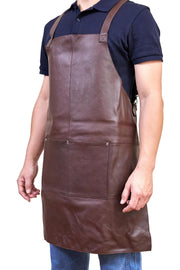 Pierre Cardin Professional Leather Apron Butcher Woodwork Hairdressing Barber Chef - Brown V563-PC3432-BROWN
