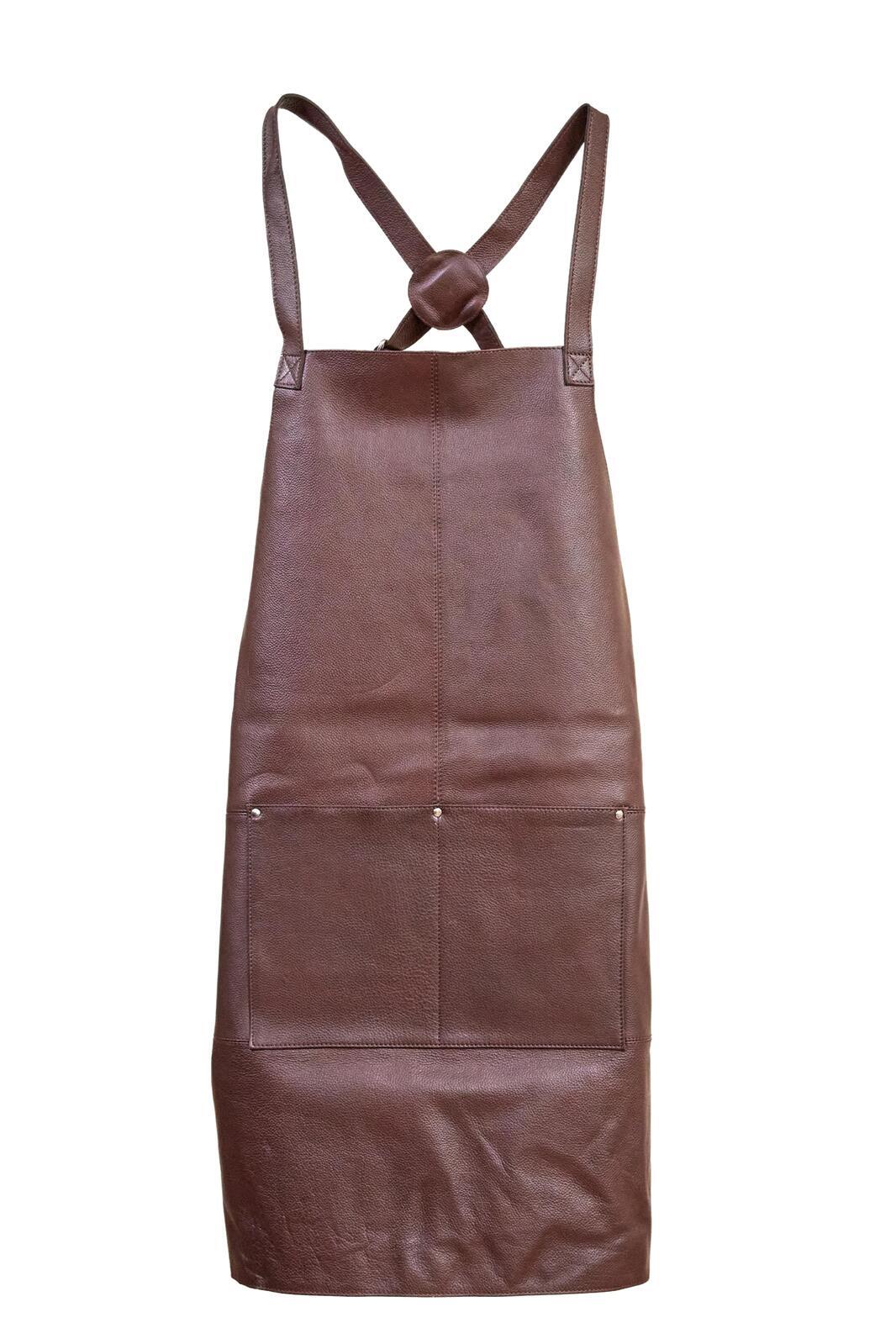 Pierre Cardin Professional Leather Apron Butcher Woodwork Hairdressing Barber Chef - Brown V563-PC3432-BROWN