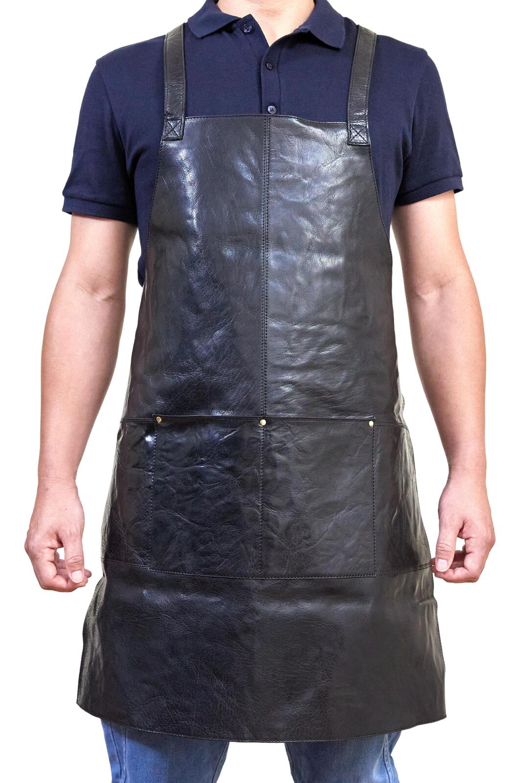 Pierre Cardin Professional Leather Apron Butcher Woodwork Hairdressing Barber Chef - Black V563-PC3433-BLACK