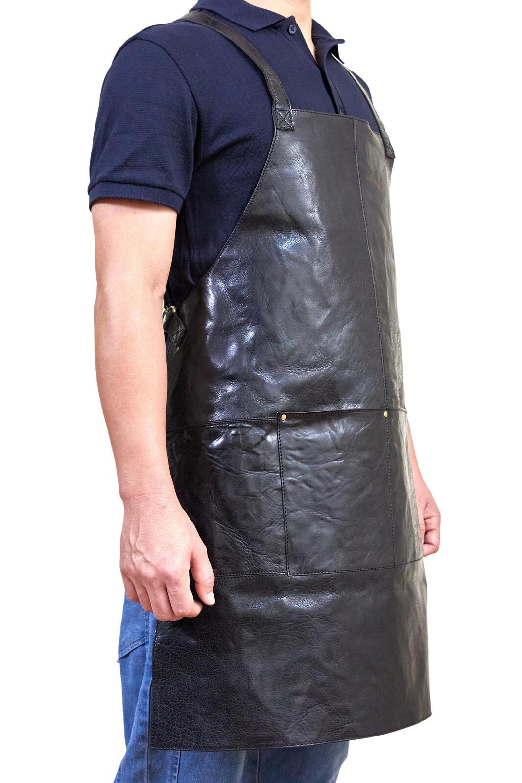 Pierre Cardin Professional Leather Apron Butcher Woodwork Hairdressing Barber Chef - Black V563-PC3433-BLACK