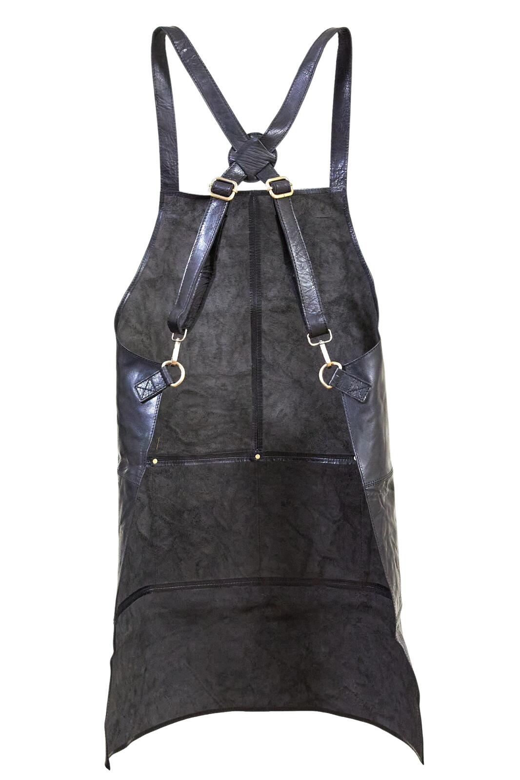 Pierre Cardin Professional Leather Apron Butcher Woodwork Hairdressing Barber Chef - Black V563-PC3433-BLACK