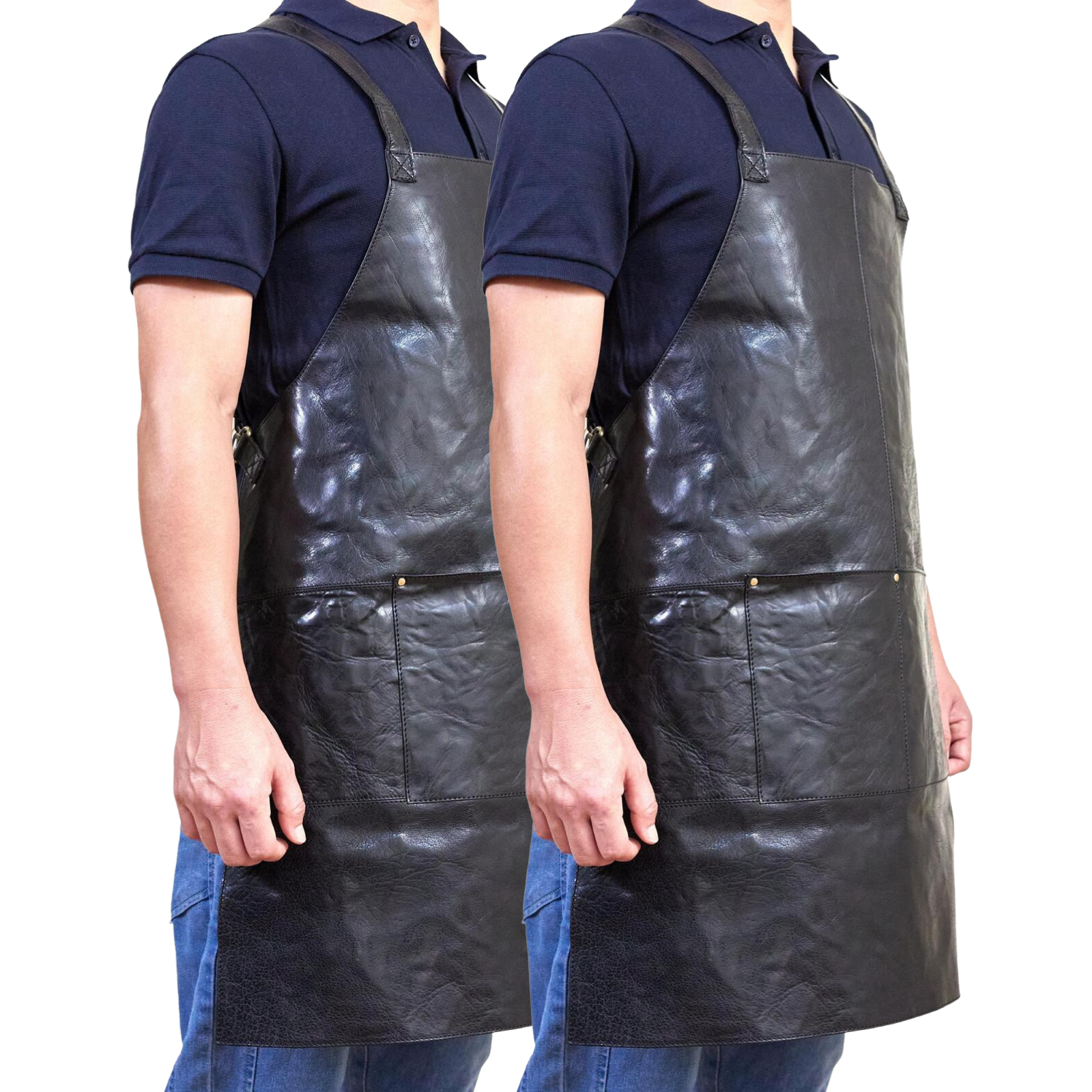 2x Pierre Cardin Professional Leather Apron Butcher Woodwork Barber Chef - Black V563-PC3433-BLACK_2X