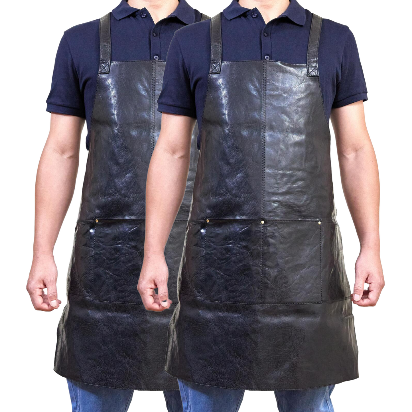 2x Pierre Cardin Professional Leather Apron Butcher Woodwork Barber Chef - Black V563-PC3433-BLACK_2X