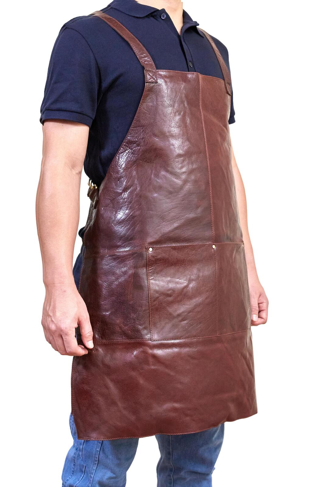 Pierre Cardin Professional Leather Apron Butcher Woodwork Hairdressing Barber Chef - Chestnut V563-PC3433-CHESTNUT