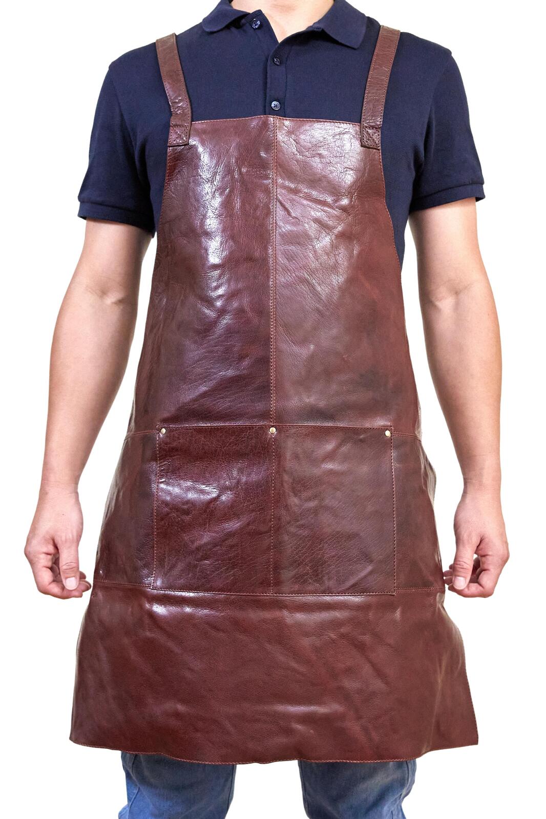 Pierre Cardin Professional Leather Apron Butcher Woodwork Hairdressing Barber Chef - Chestnut V563-PC3433-CHESTNUT