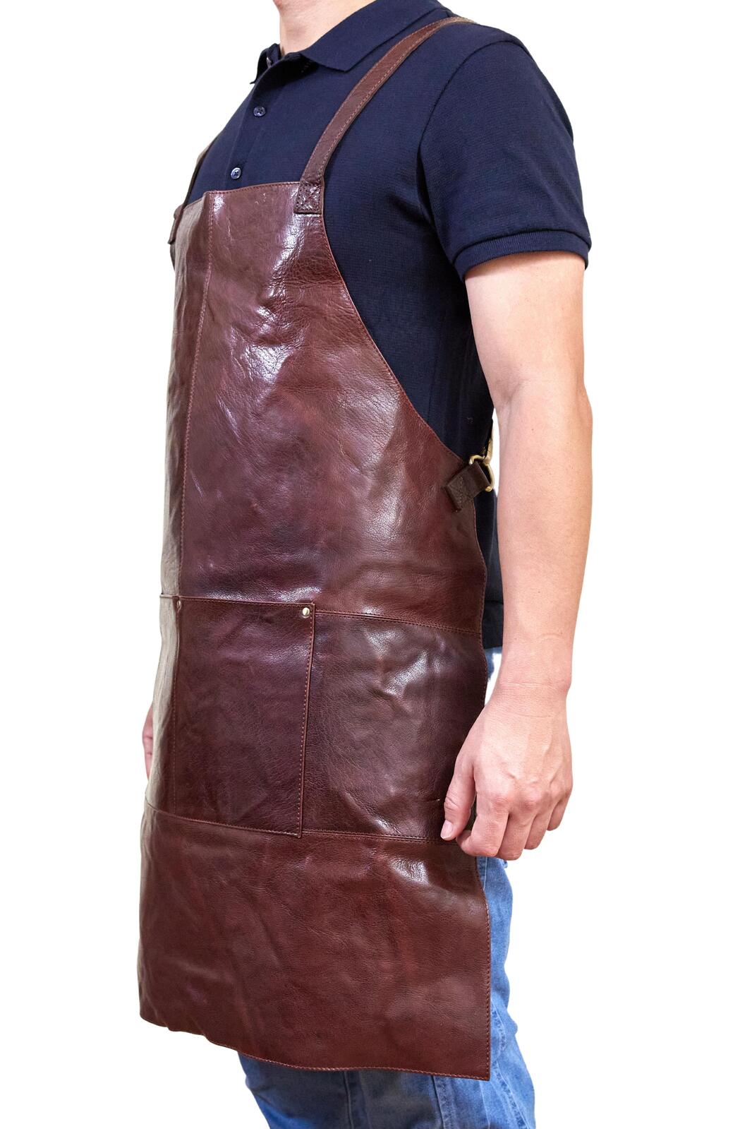 Pierre Cardin Professional Leather Apron Butcher Woodwork Hairdressing Barber Chef - Chestnut V563-PC3433-CHESTNUT
