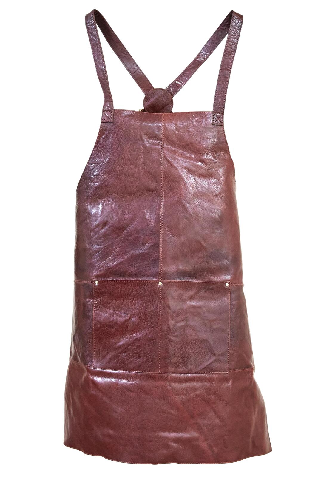 Pierre Cardin Professional Leather Apron Butcher Woodwork Hairdressing Barber Chef - Chestnut V563-PC3433-CHESTNUT