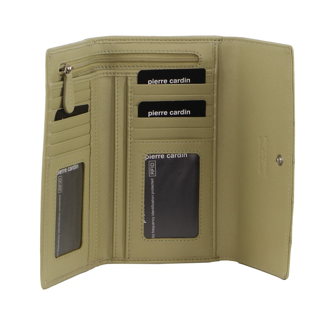 Pierre Cardin Stitch Design Leather Ladies Tri-Fold Wallet in Sand V563-PC3576-SAND
