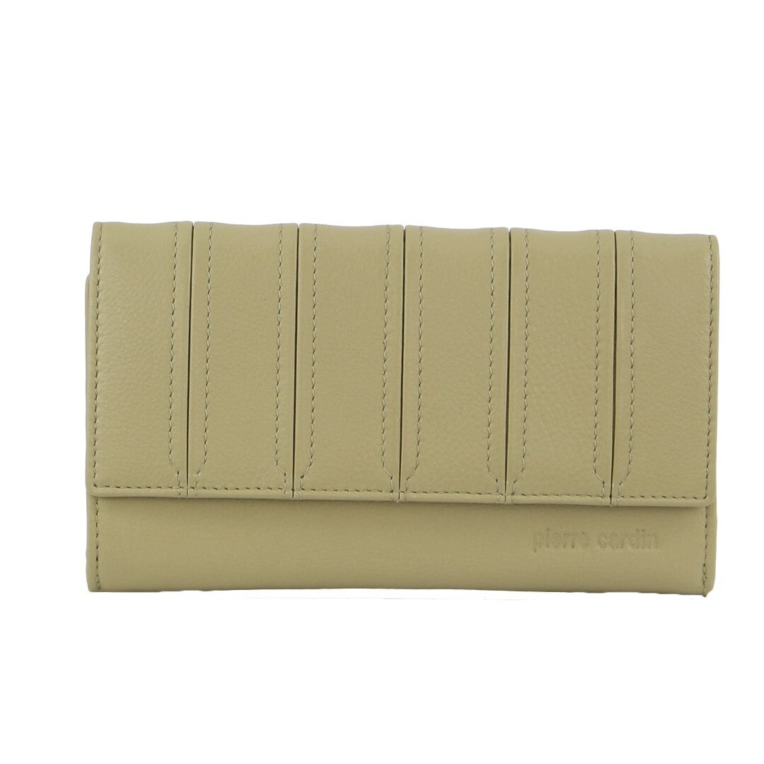 Pierre Cardin Stitch Design Leather Ladies Tri-Fold Wallet in Sand V563-PC3576-SAND