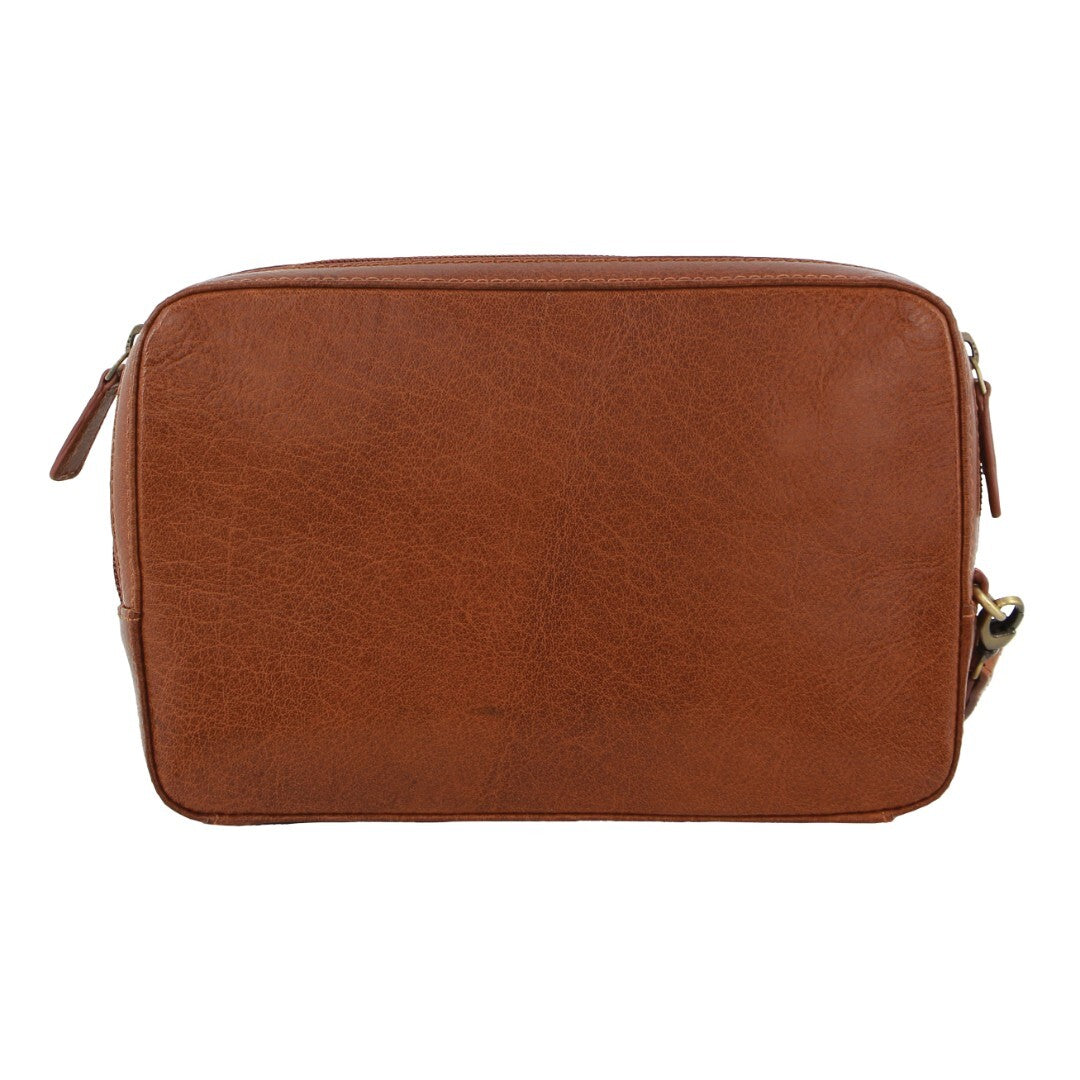 Pierre Cardin Mens Leather Toiletry Bag Travel Organizer Wash Case - Tan V563-PC3619-TAN