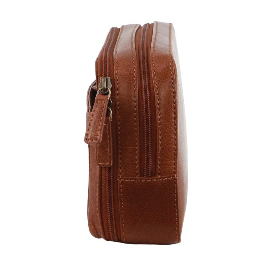 Pierre Cardin Mens Leather Toiletry Bag Travel Organizer Wash Case - Tan V563-PC3619-TAN