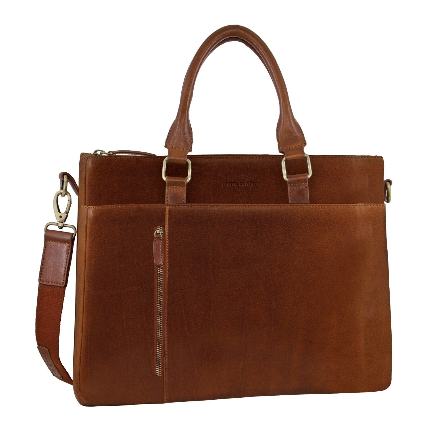 Pierre Cardin Mens Leather Briefcase Business Bag Shoulder 15" Laptop Tote - Tan V563-PC3621-TAN