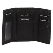 Pierre Cardin Womens Leather Woven Design Tri Fold RFID Wallet Travel in Black