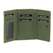 Pierre Cardin Leather Ladies Leather Woven Design Tri-fold Wallet in Leaf Green