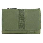 Pierre Cardin Leather Ladies Leather Woven Design Tri-fold Wallet in Leaf Green