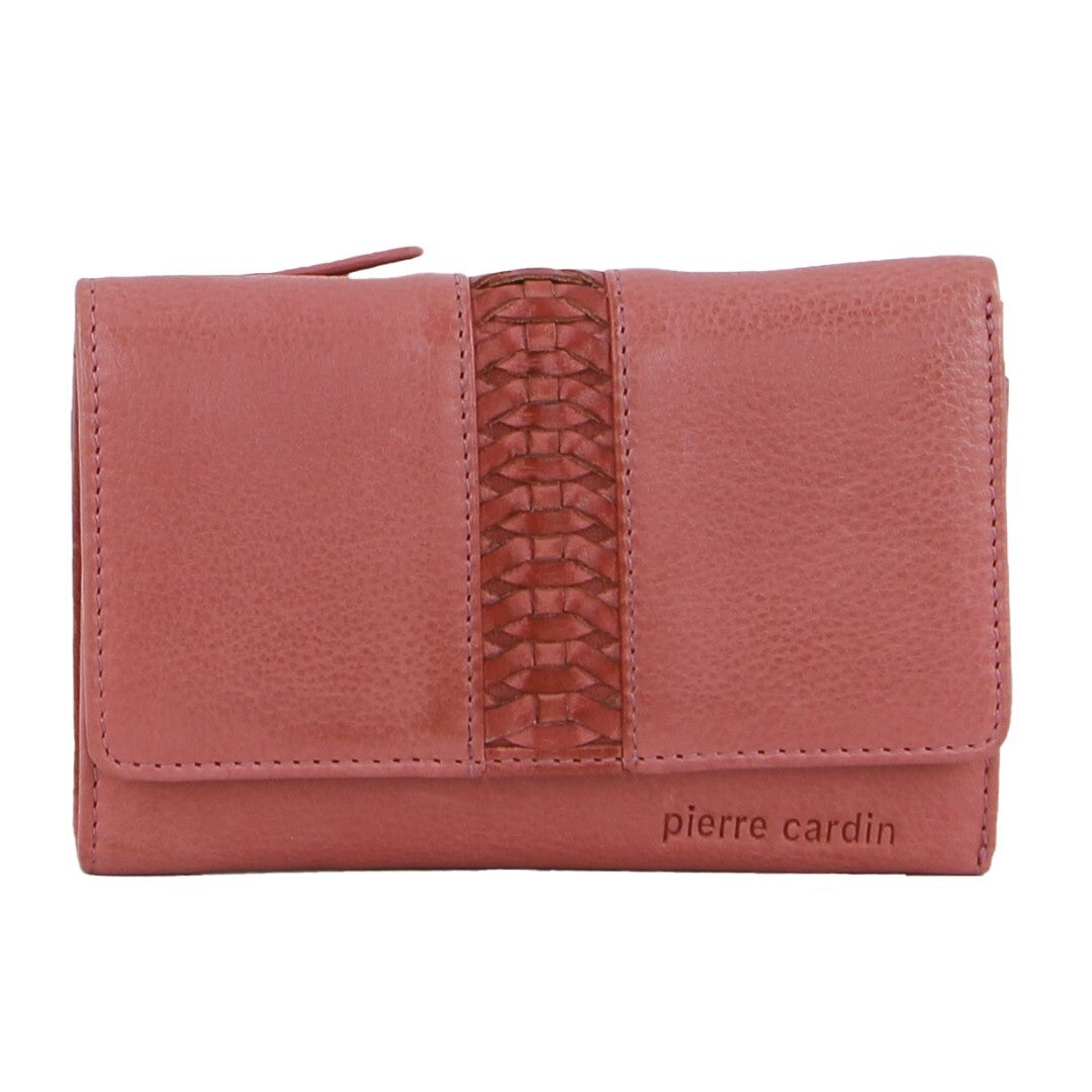Pierre Cardin Leather Ladies Woven Design Tri-fold Wallet in Marsala V563-PC3693-MARSALA