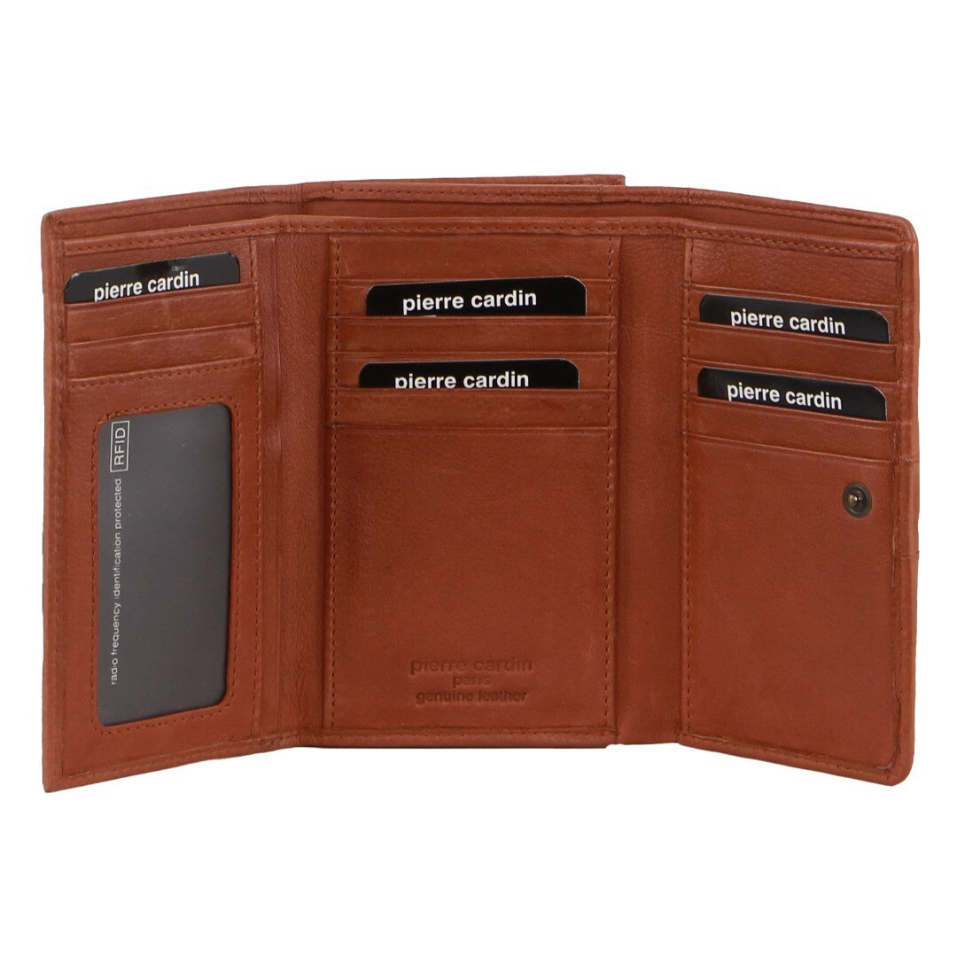 Pierre Cardin Leather Ladies Woven Design Tri-Fold Wallet in Tan V563-PC3693-TAN