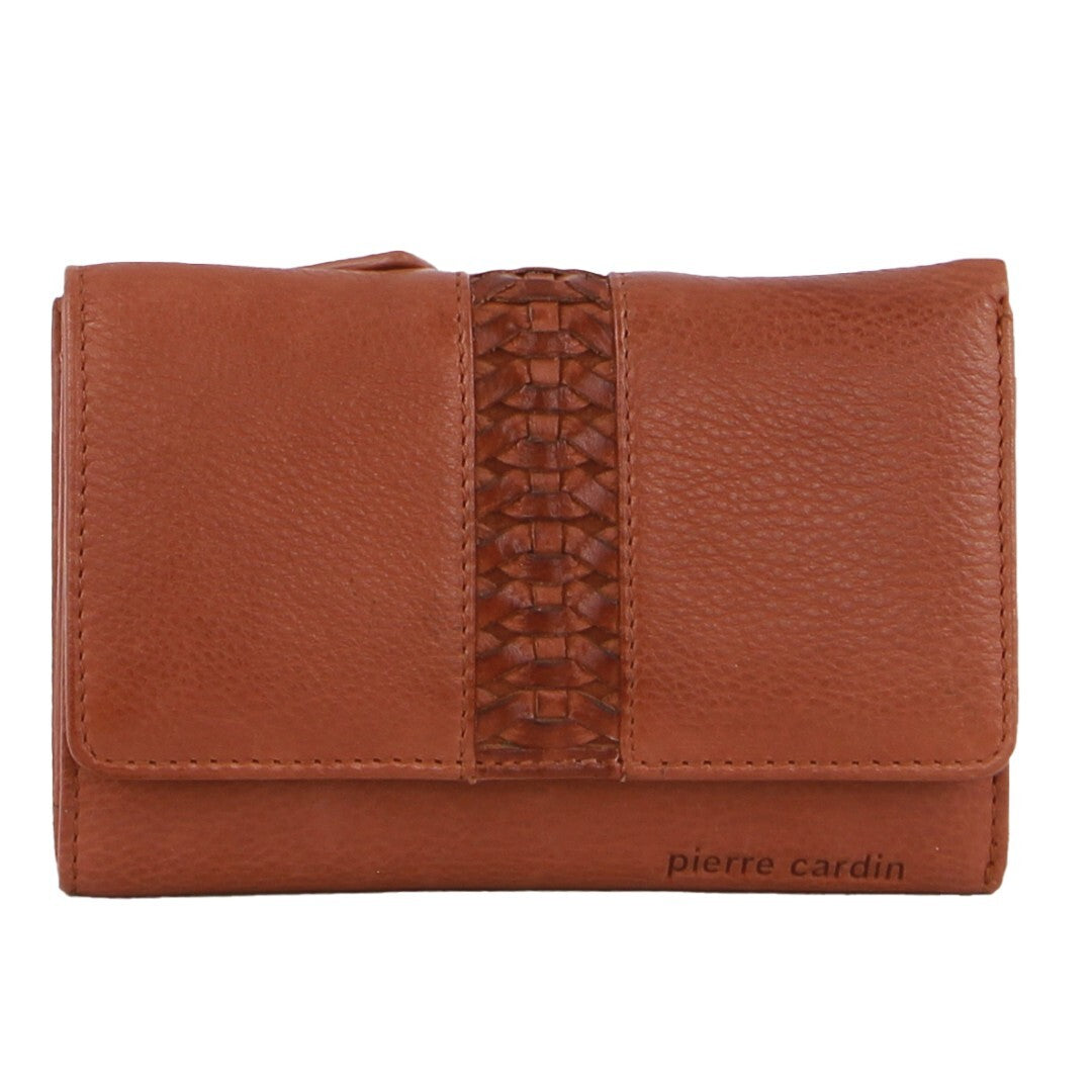 Pierre Cardin Leather Ladies Woven Design Tri-Fold Wallet in Tan V563-PC3693-TAN